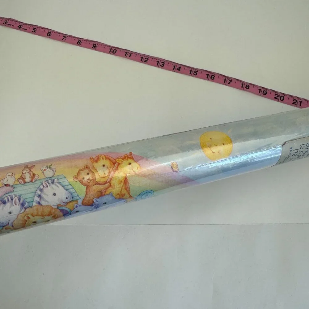 Sealed Vtg American Greetings Noah's Ark Pastel‎ Baby Shower Wrapping Paper Tube